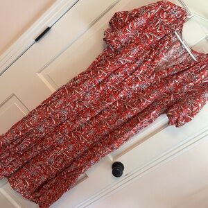 Red and pink floral print dress w buttons